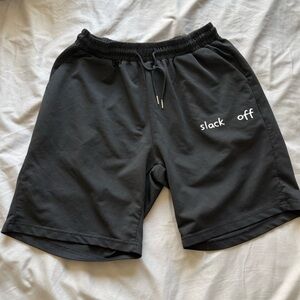 Black 'slack off' Athletic Drawstring Shorts